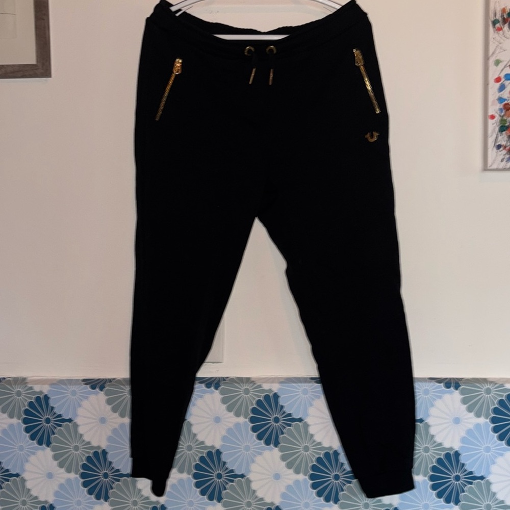 True Religion🧲 Gold Metallic Logo Jogger, Size M - Picture 2 of 15